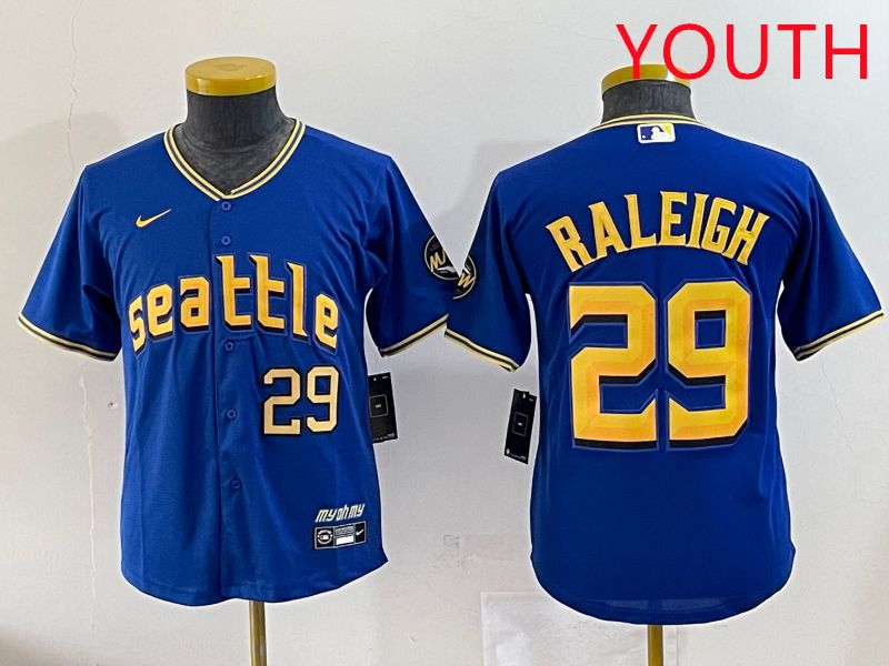 Youth Seattle Mariners 29 Raleigh Blue City Edition 2025 Nike MLB Jersey style 4